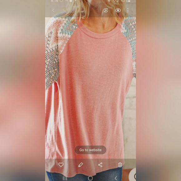 Plus Mauve & Teal Chevron Bubble Sleeve Cashmere Feel Top - Picture 2 of 4